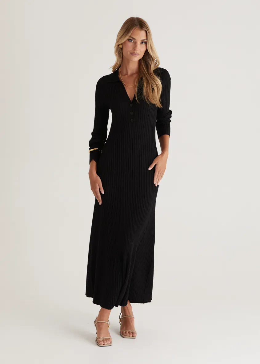Rosaria Knit Midi Dress - Black