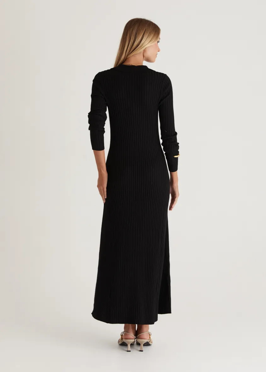 Rosaria Knit Midi Dress - Black