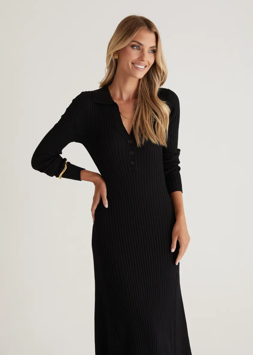 Rosaria Knit Midi Dress - Black