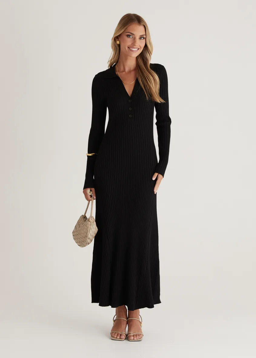 Rosaria Knit Midi Dress - Black