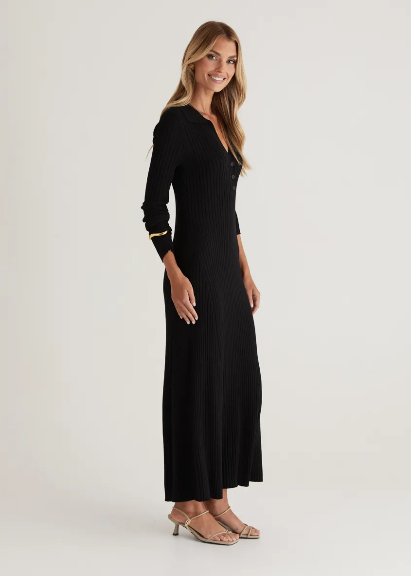 Rosaria Knit Midi Dress - Black