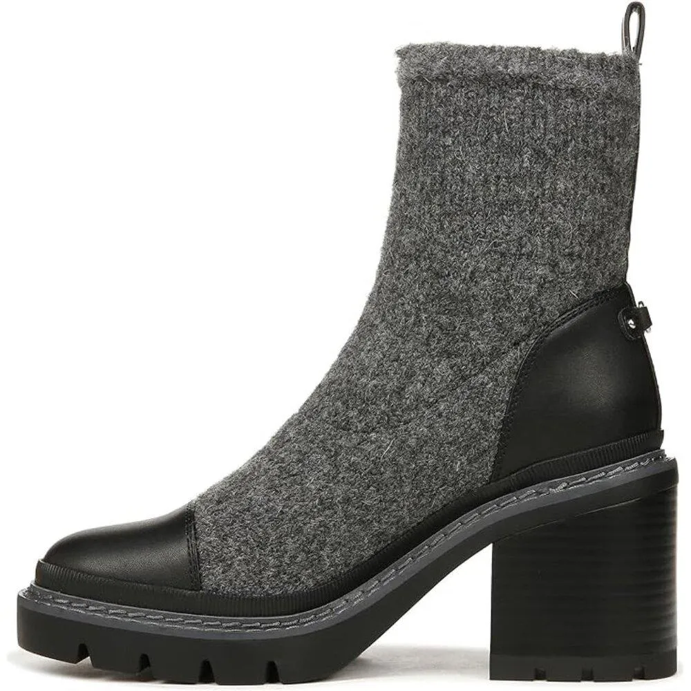 Rozanna Charcoal Black Leather Textile Heeled Ankle Boots