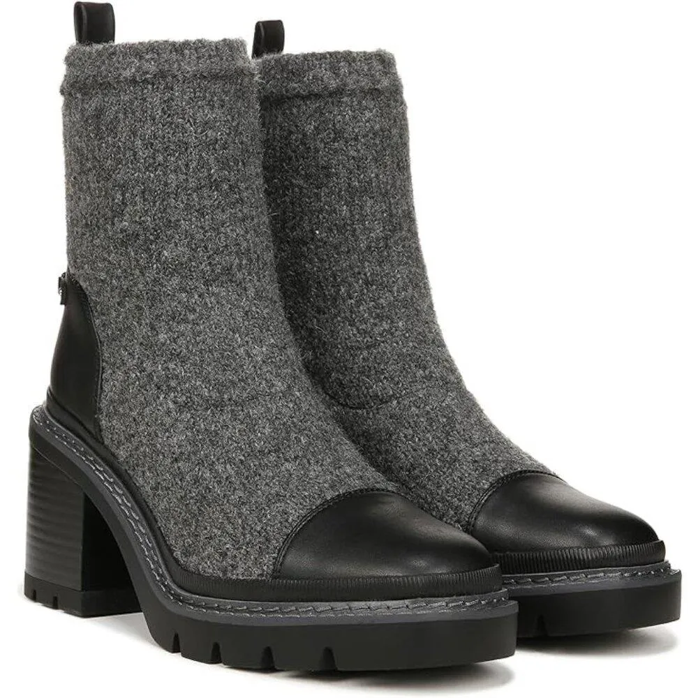 Rozanna Charcoal Black Leather Textile Heeled Ankle Boots