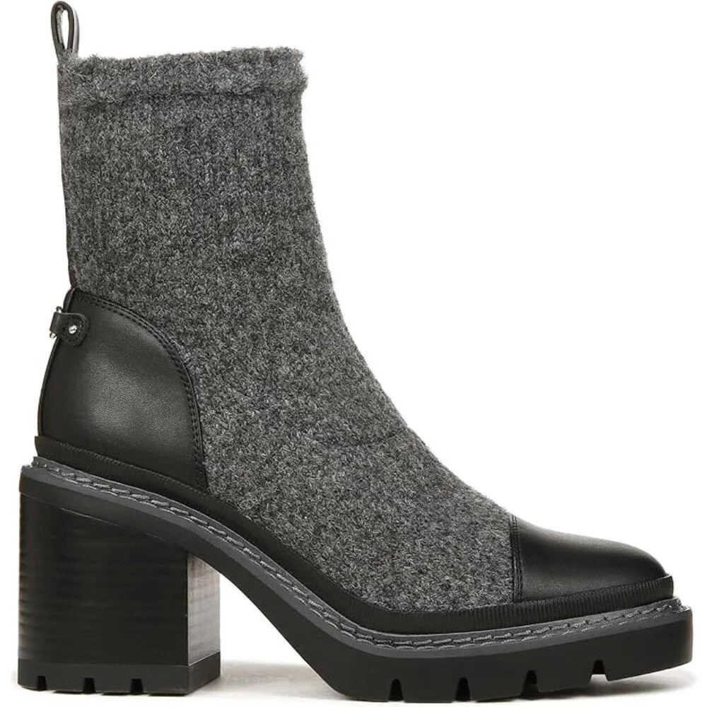 Rozanna Charcoal Black Leather Textile Heeled Ankle Boots