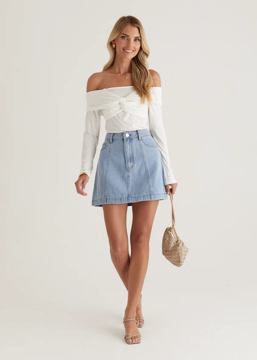 Sabine Denim Skirt - Light Blue