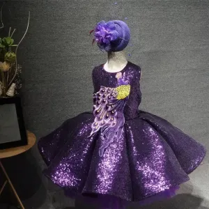 Short children's dress embroidered feather high-end sequin mesh girl princess dress