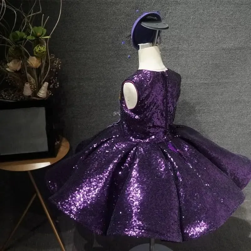 Short children's dress embroidered feather high-end sequin mesh girl princess dress