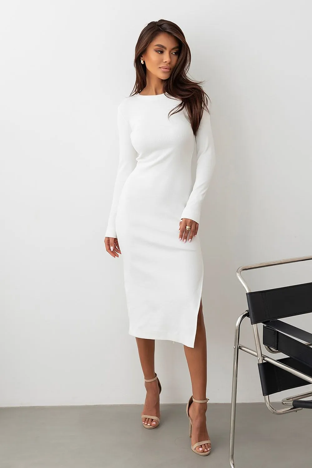 Side-Slit Elegance Fitted Midi Dress