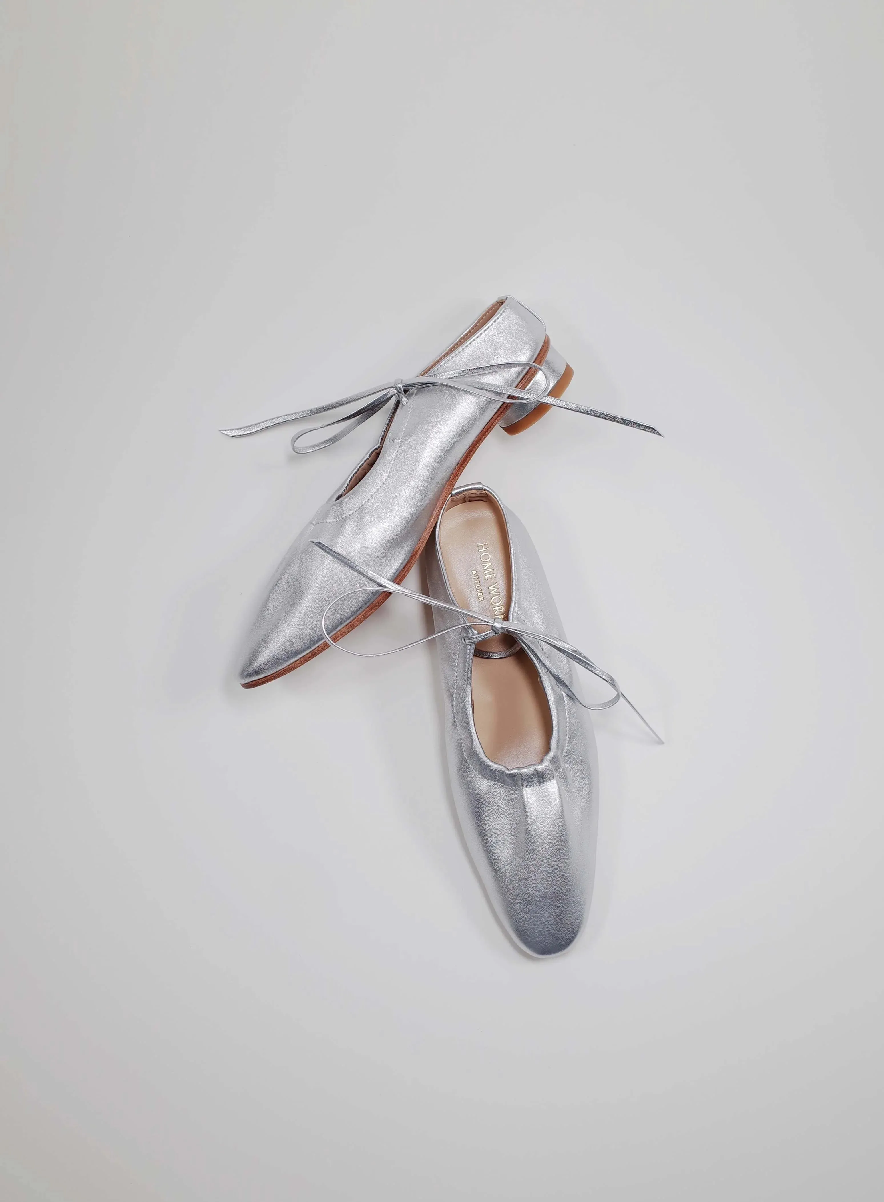 Silver Pleated Ballet Flats