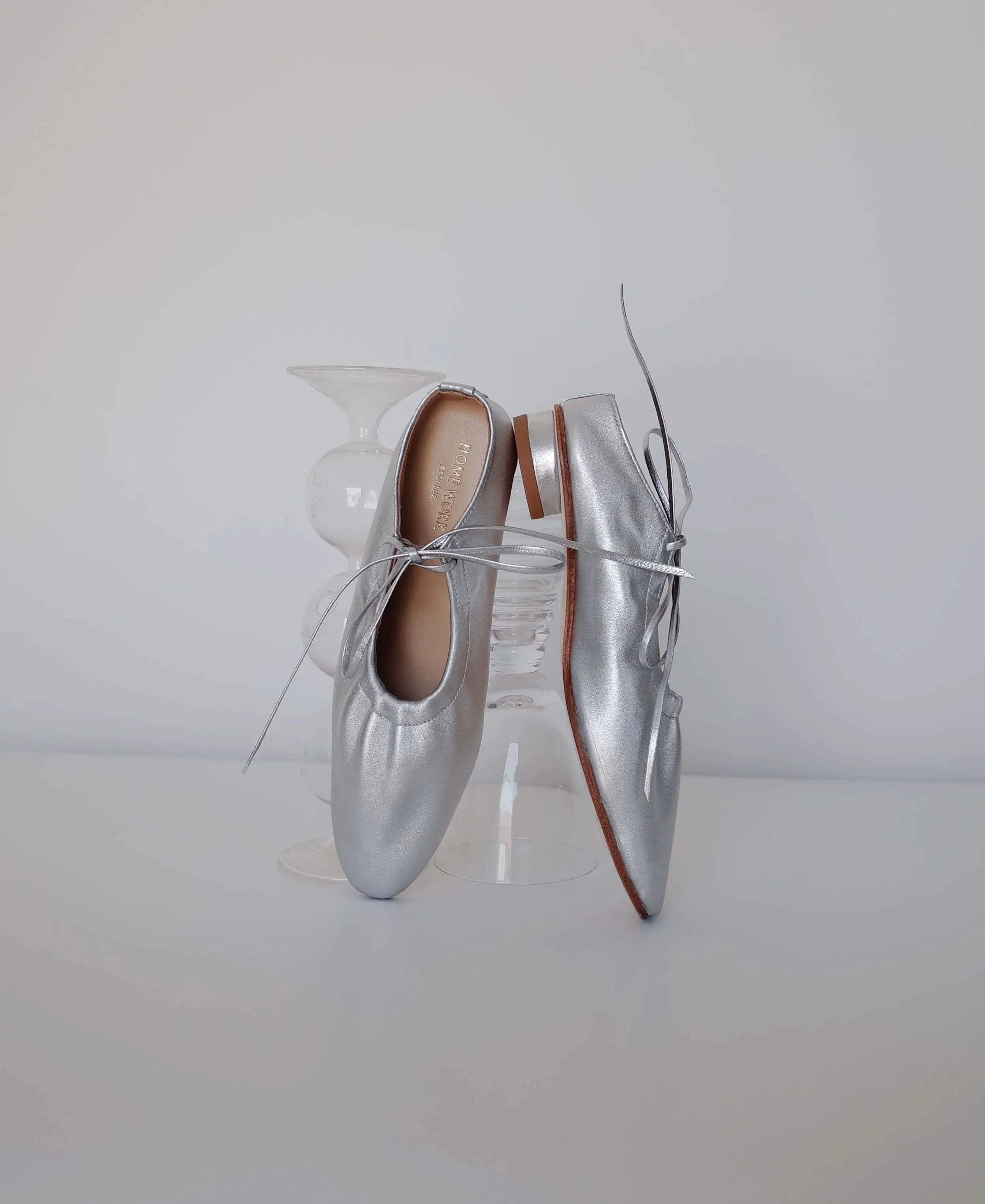 Silver Pleated Ballet Flats
