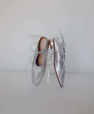 Silver Pleated Ballet Flats