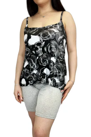 Skull Rose Print Plain Swing Cami Vest Top