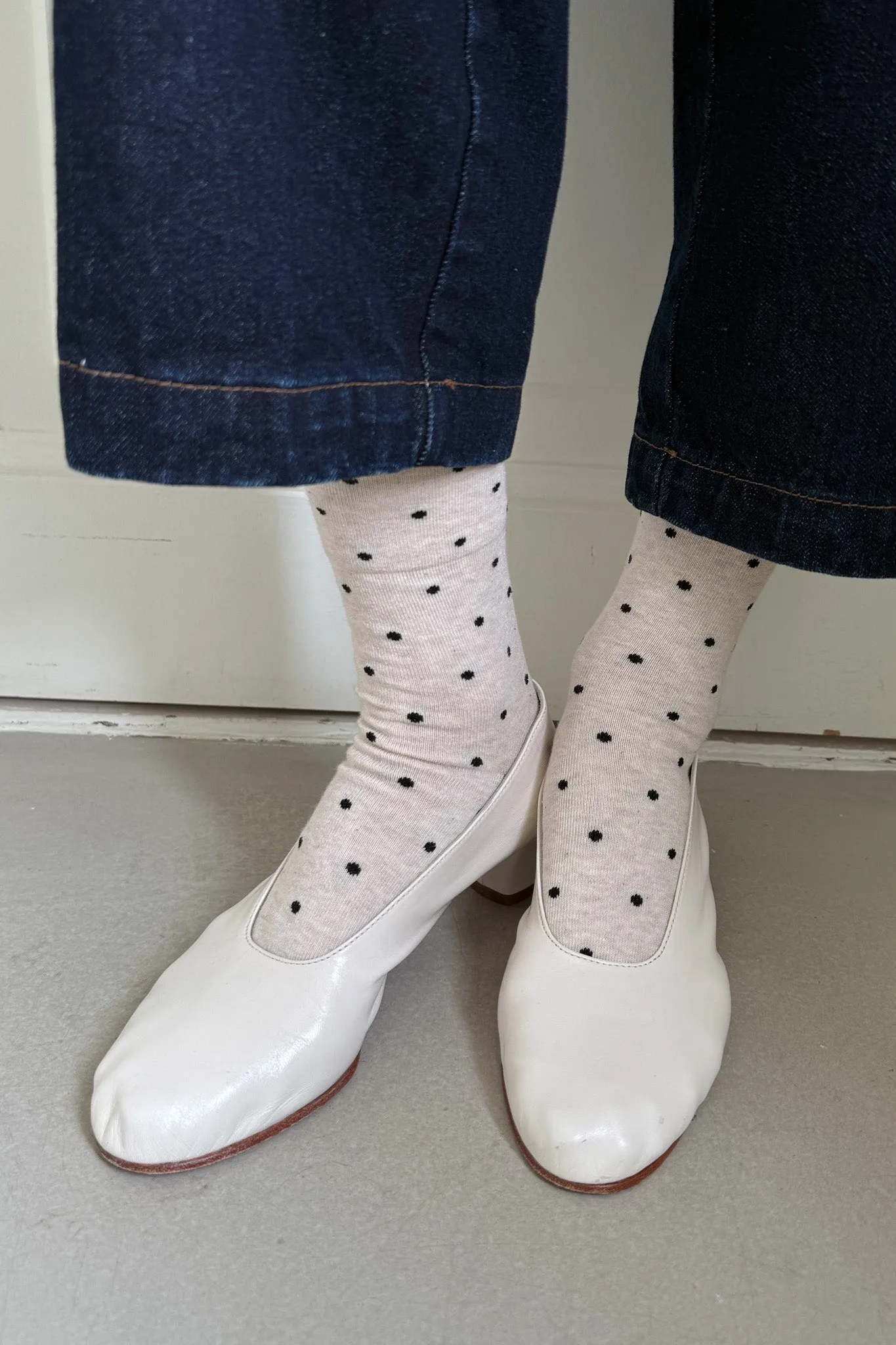 Sneaker Socks - Polka Dot- Oatmeal / Black