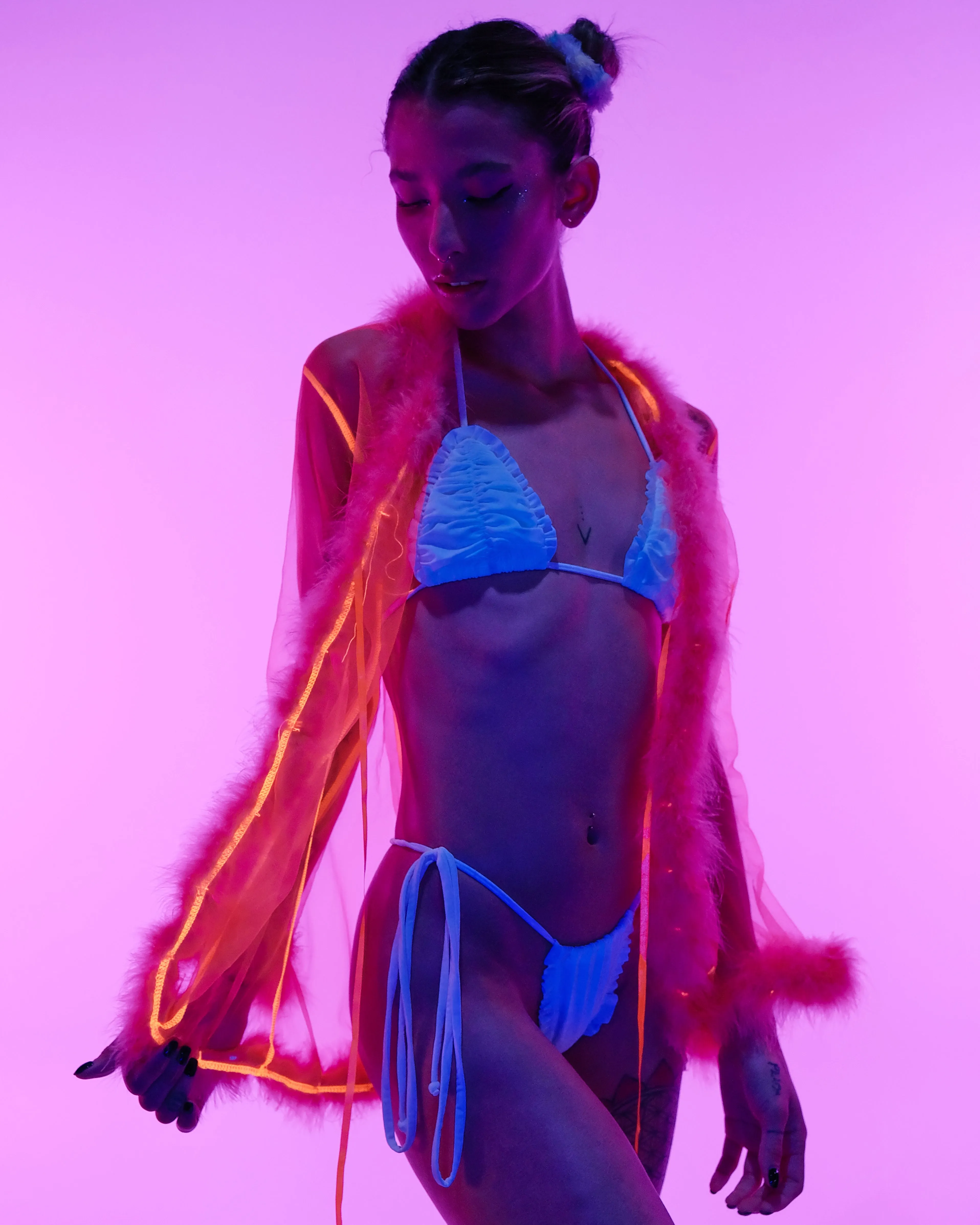 So Xxtra Feather Trim Sheer Short Robe
