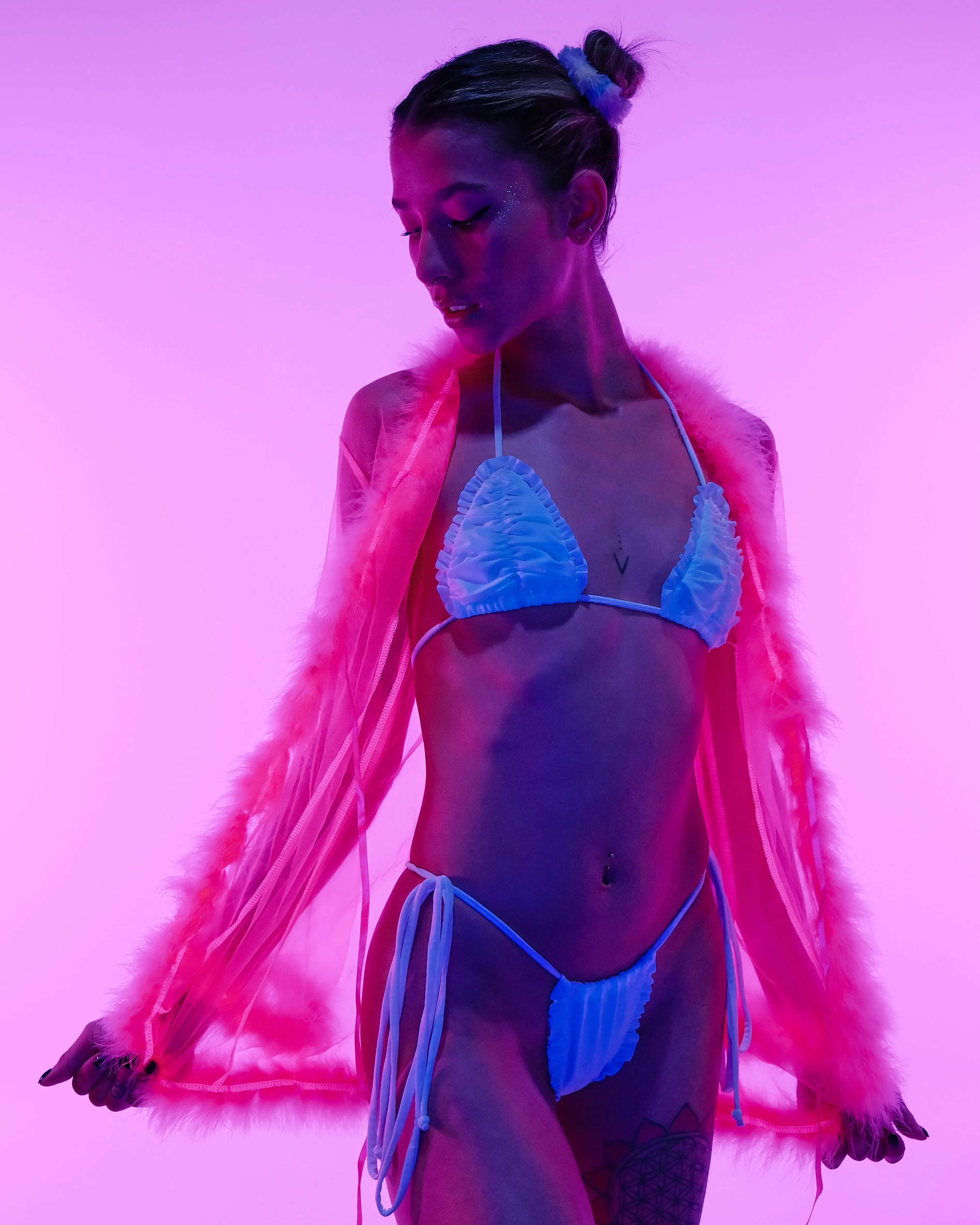 So Xxtra Feather Trim Sheer Short Robe