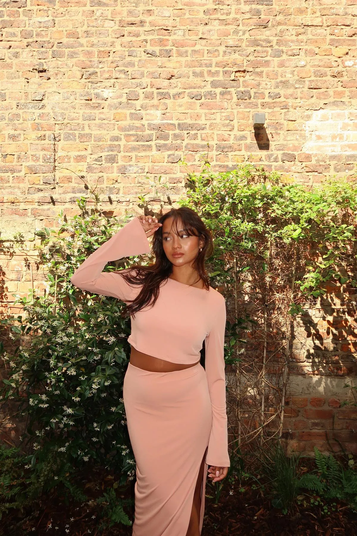 Soft-Terracotta Round-Neck Crop-Top