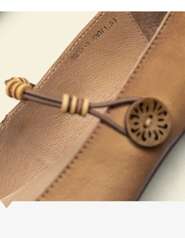 Square Head Retro Leather Flat Shoes