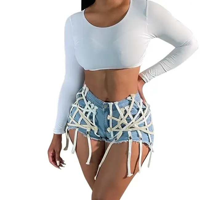 UrbanCage High-Waist Strappy Cutout Denim Shorts