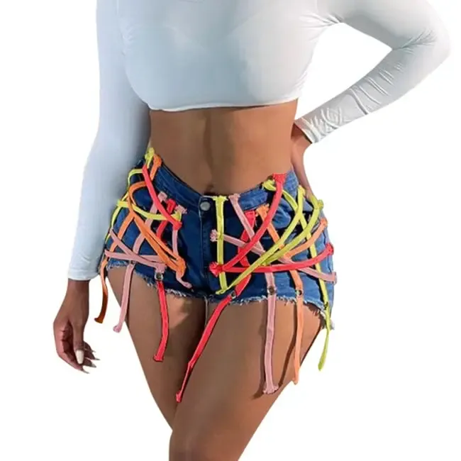 UrbanCage High-Waist Strappy Cutout Denim Shorts