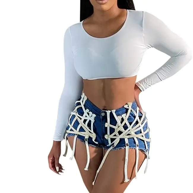 UrbanCage High-Waist Strappy Cutout Denim Shorts