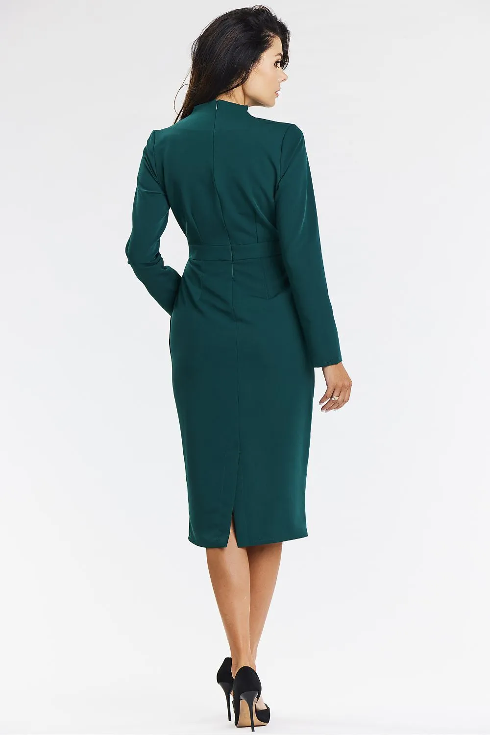 V-Neck Fitted Midi Dress