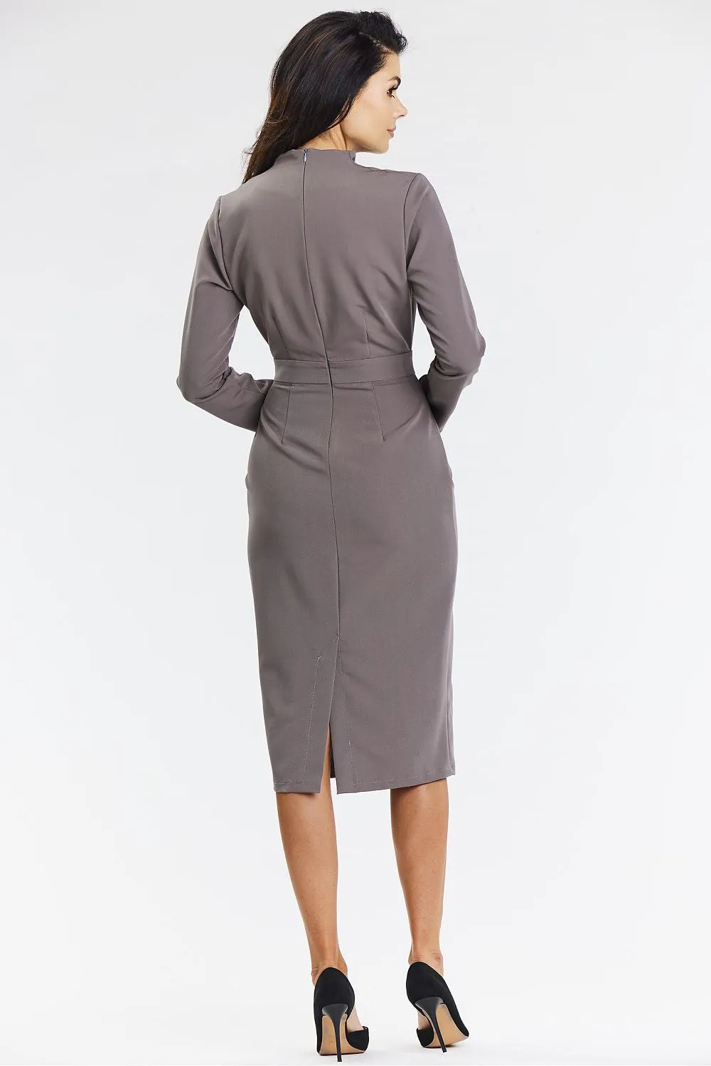V-Neck Fitted Midi Dress