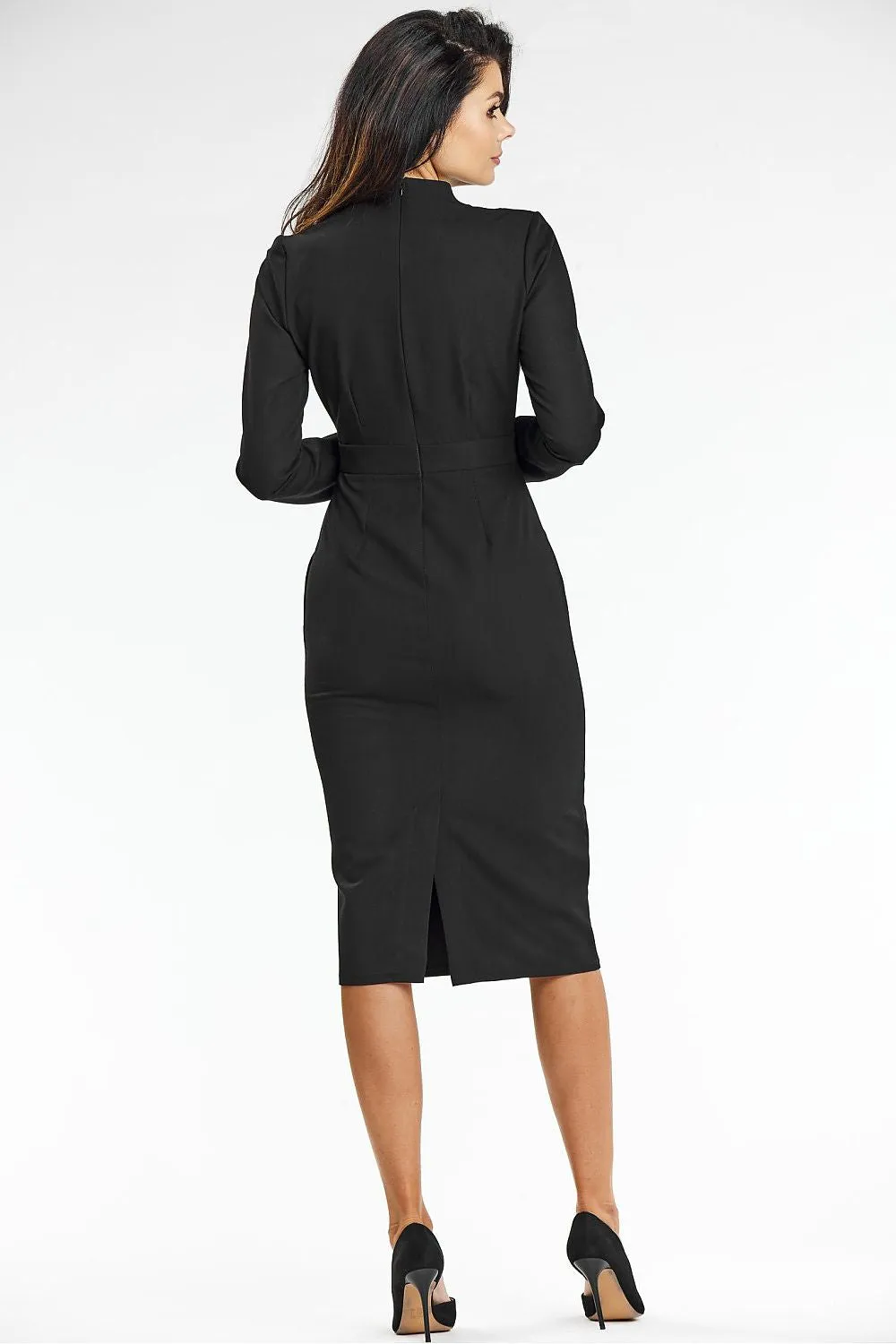 V-Neck Fitted Midi Dress