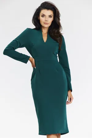 V-Neck Fitted Midi Dress