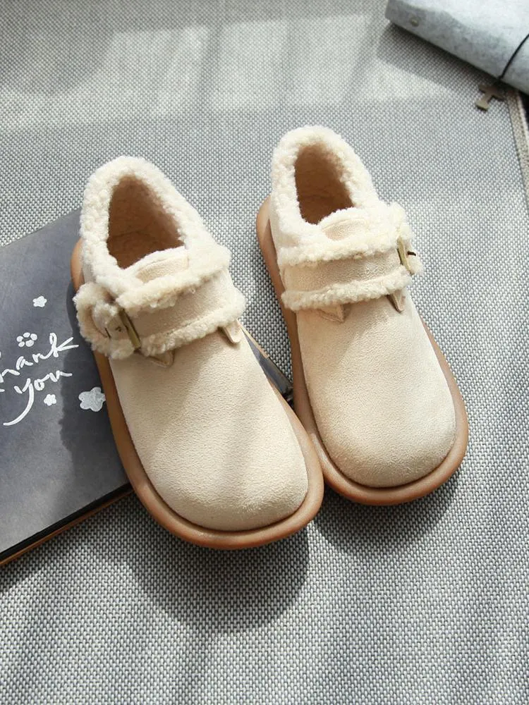 Velcro Warm Wool Flats Casual Suede Shoes for Women