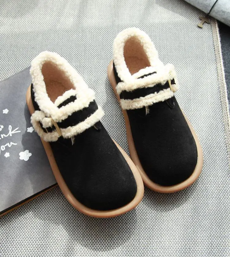 Velcro Warm Wool Flats Casual Suede Shoes for Women