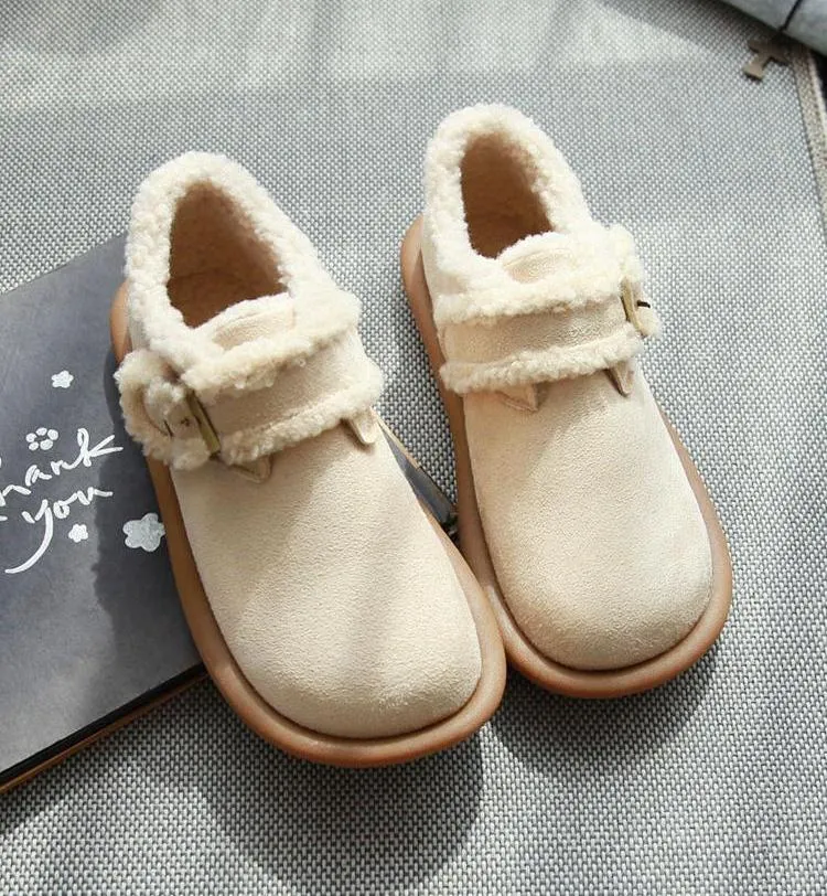 Velcro Warm Wool Flats Casual Suede Shoes for Women