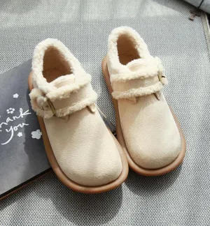 Velcro Warm Wool Flats Casual Suede Shoes for Women