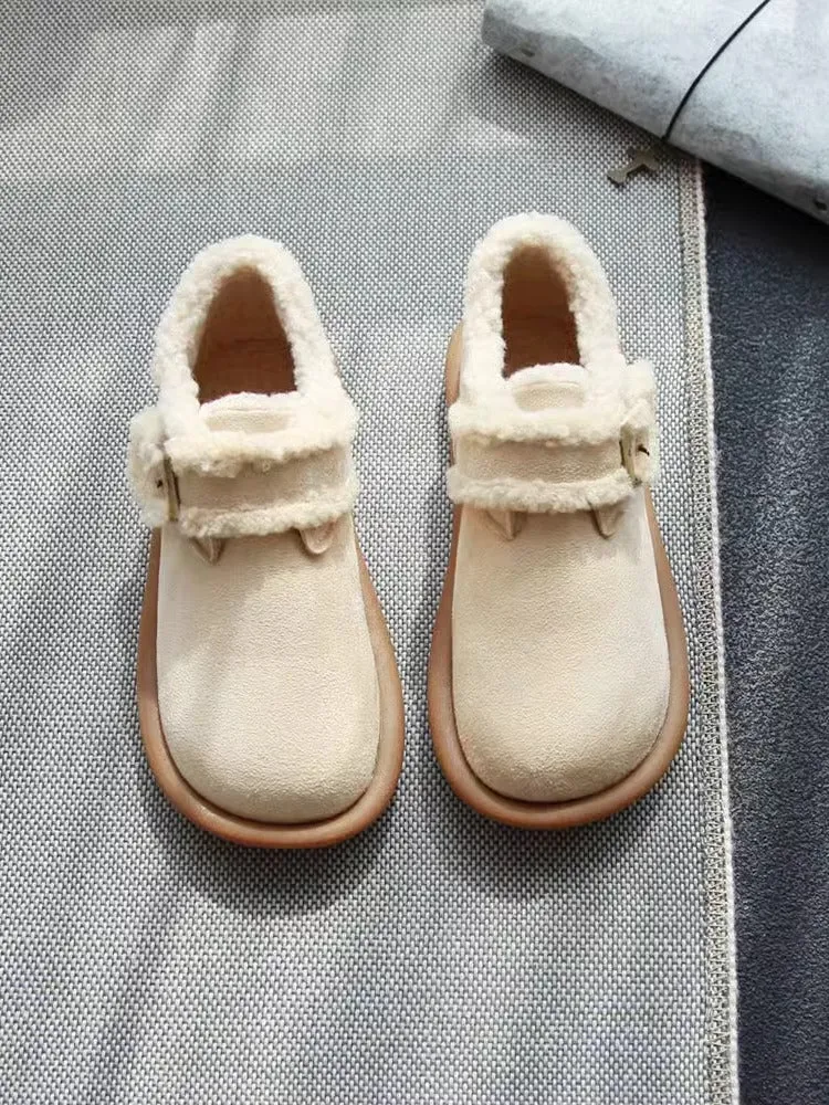 Velcro Warm Wool Flats Casual Suede Shoes for Women