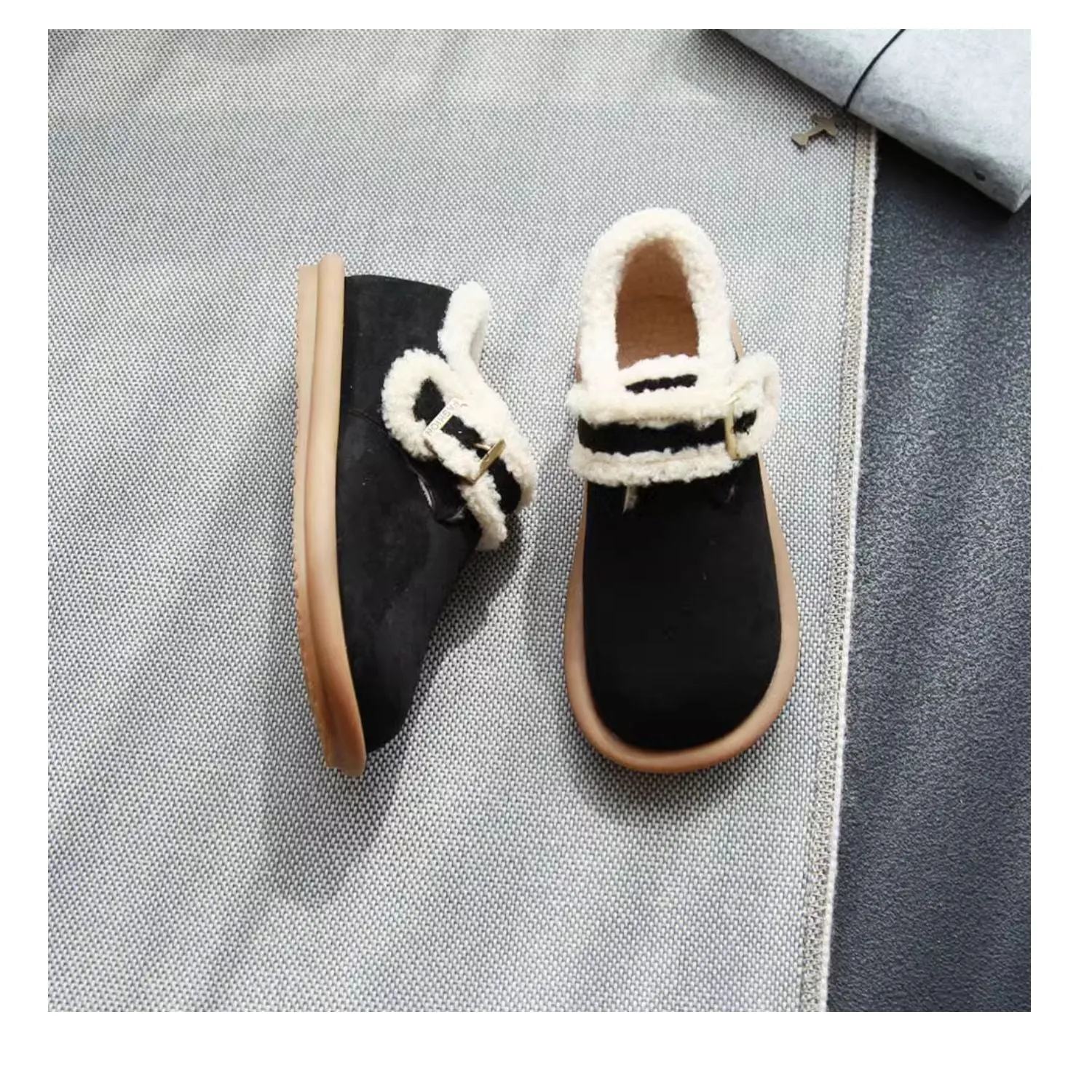 Velcro Warm Wool Flats Casual Suede Shoes for Women