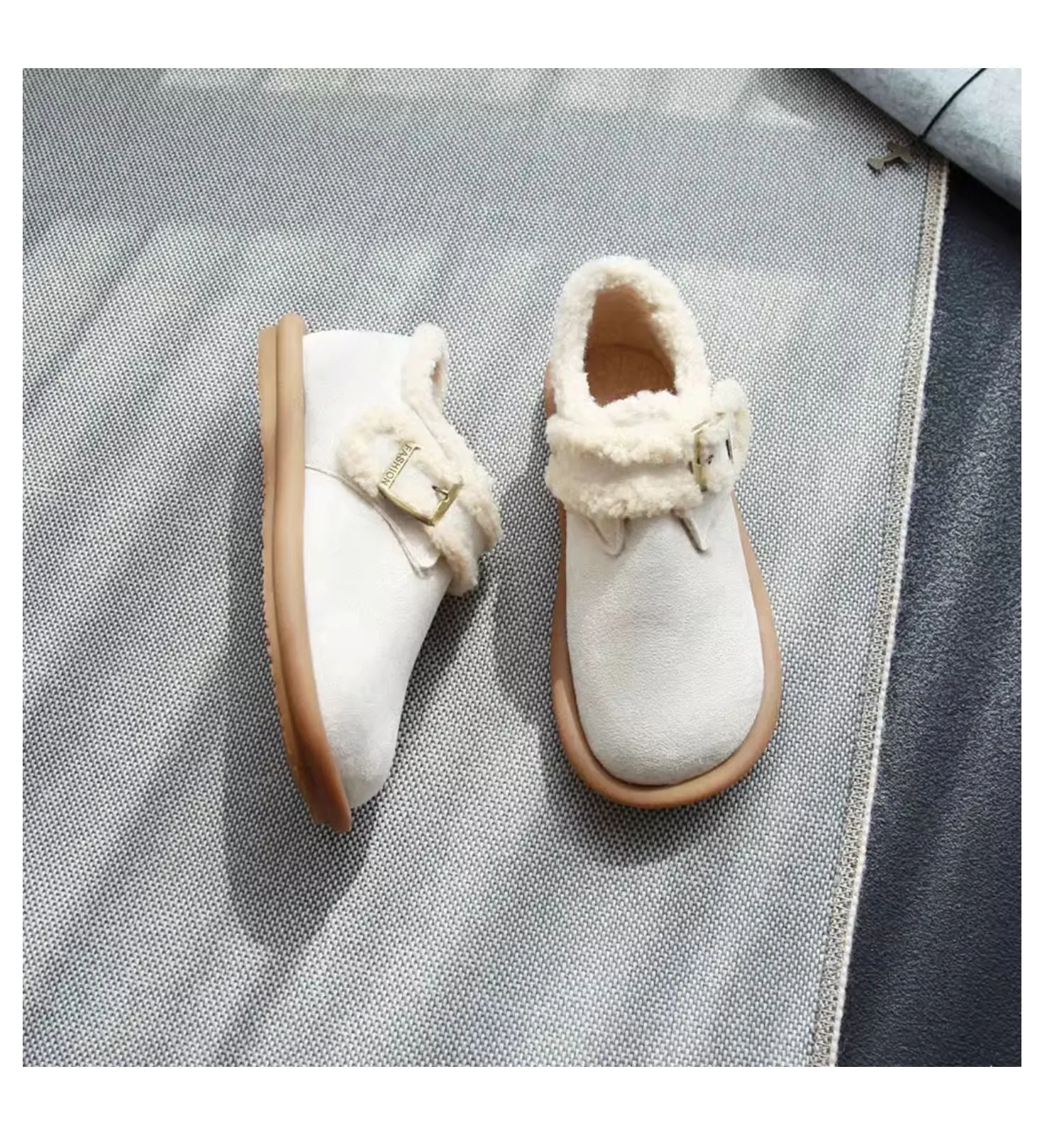 Velcro Warm Wool Flats Casual Suede Shoes for Women