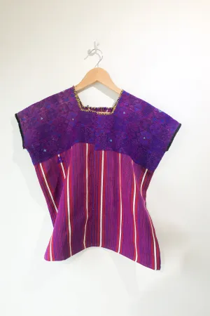 Vintage Red and Purple Huipil Striped Top