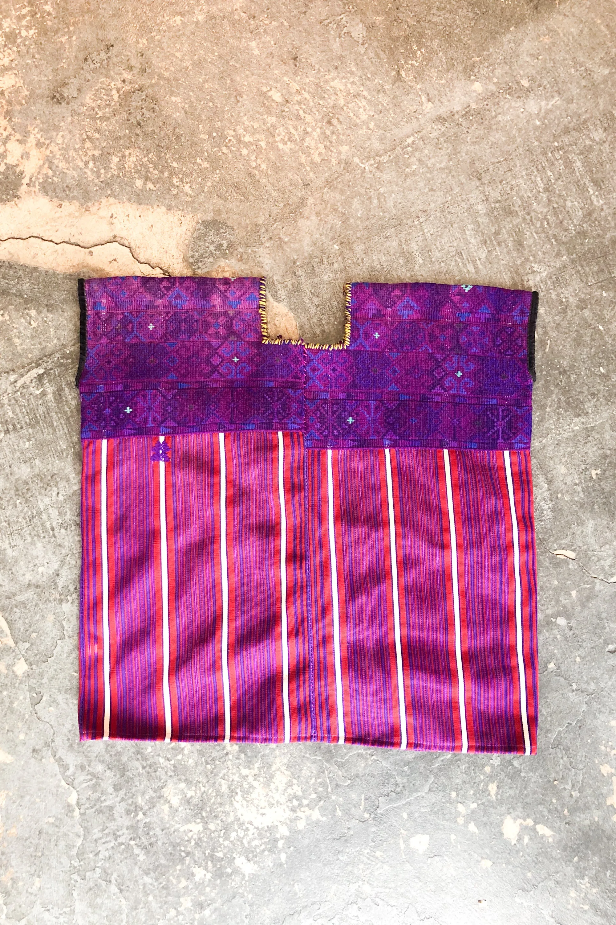 Vintage Red and Purple Huipil Striped Top