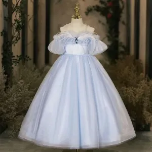 Violin Stage Performance Feather Mesh Elegant Girls Evening Dress