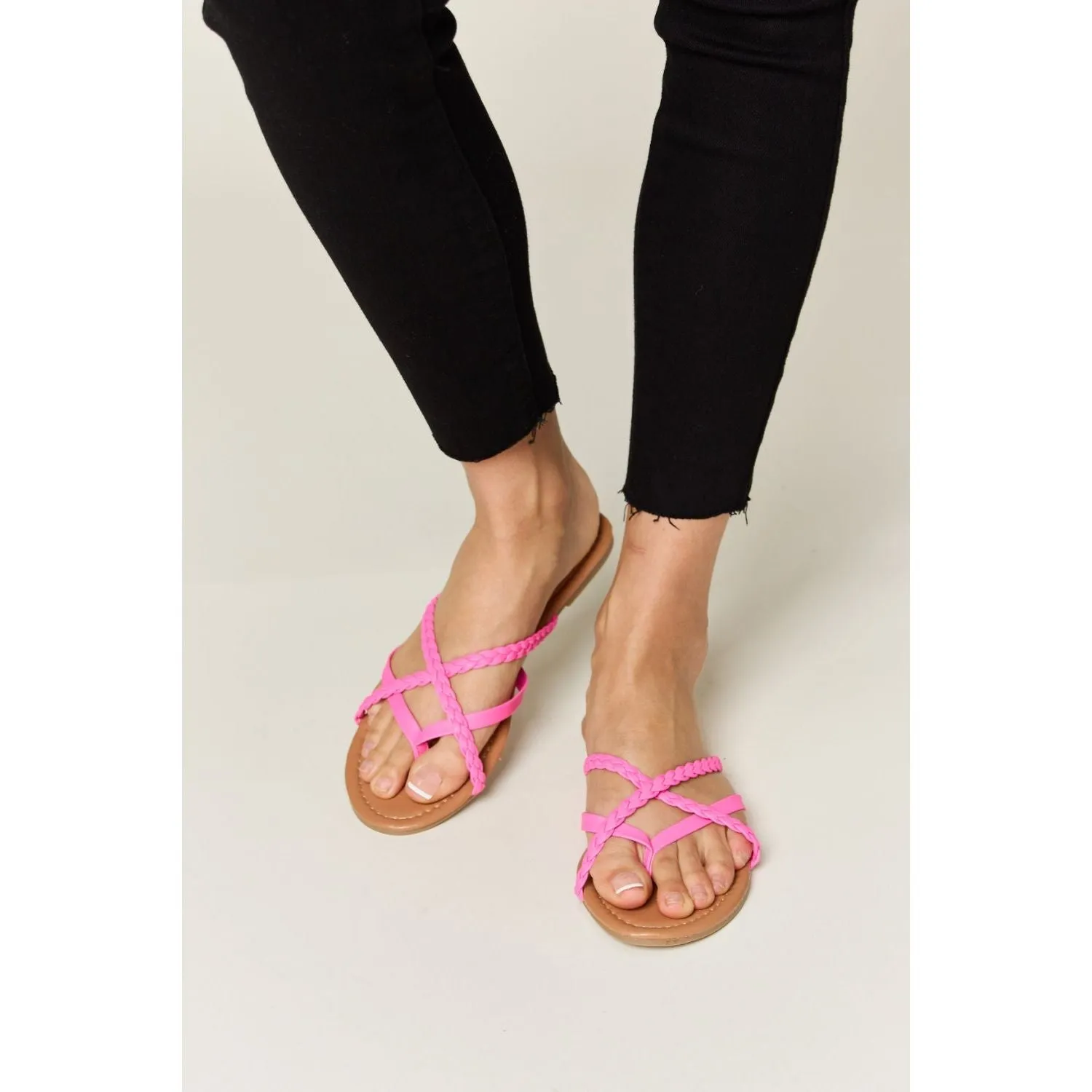 WILD DIVA Crisscross PU Leather Open Toe Sandals