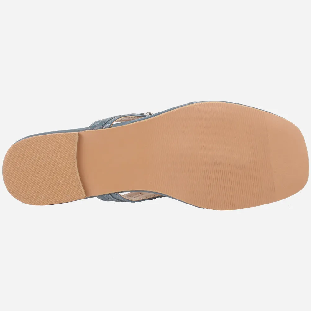 Womens "FARINA" Embellished V-Bar Summer Slippers