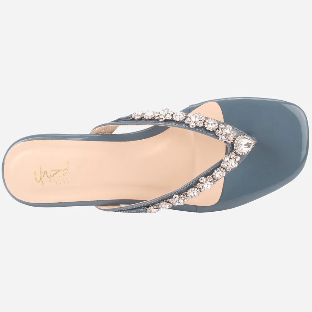 Womens "FARINA" Embellished V-Bar Summer Slippers
