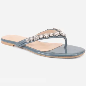 Womens "FARINA" Embellished V-Bar Summer Slippers