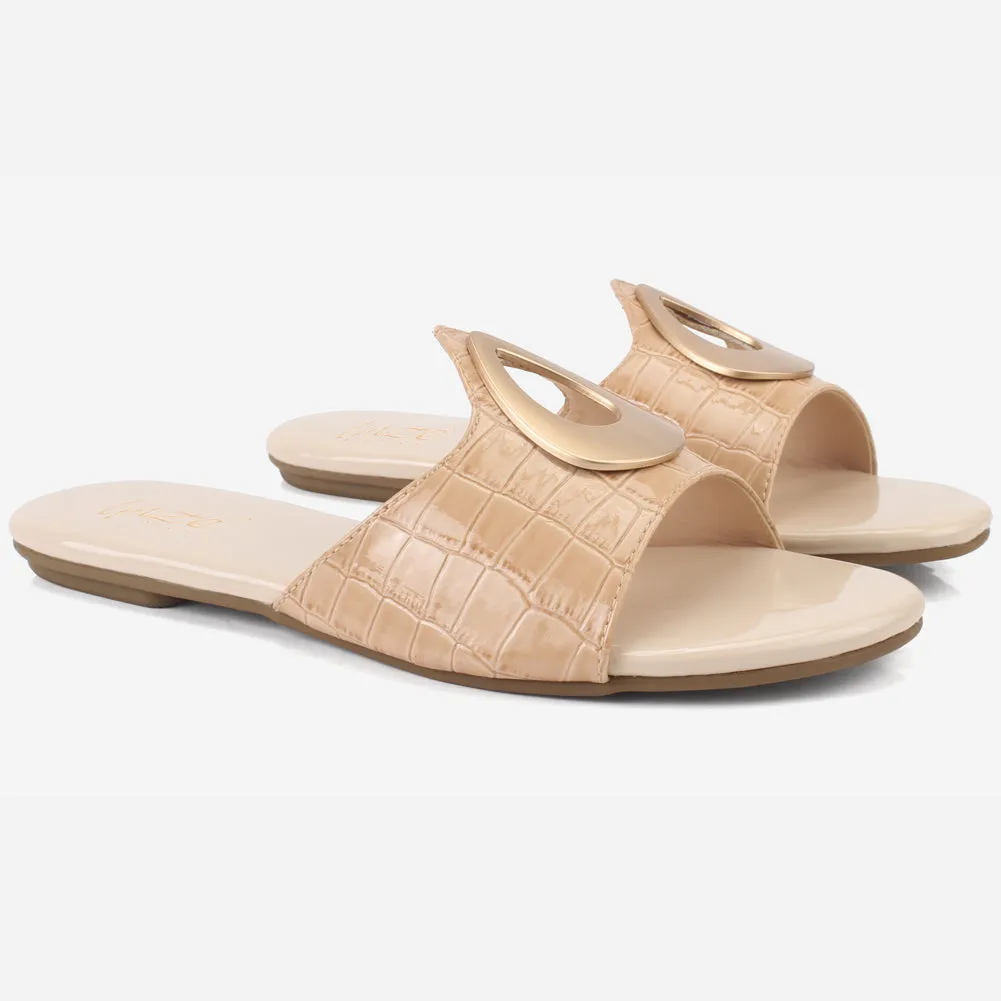 Womens "OPIA" Metallic Buckled Summer Slippers