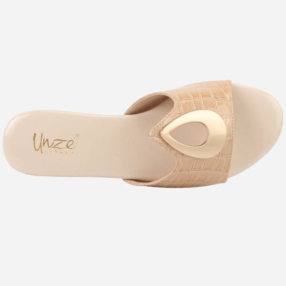 Womens "OPIA" Metallic Buckled Summer Slippers