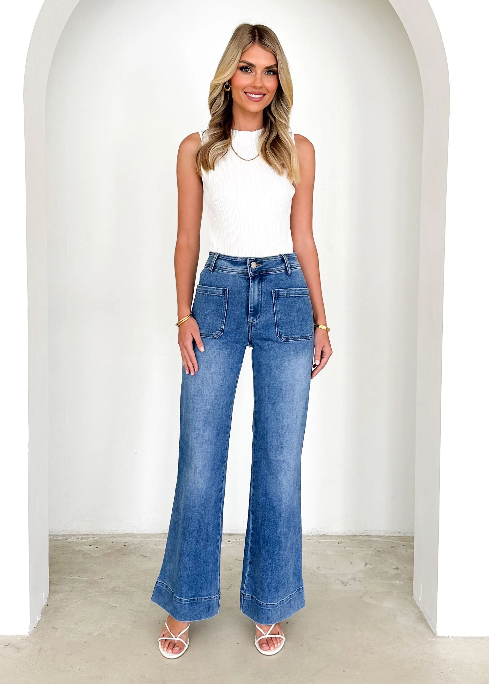 Zekroe Wide Leg Jeans - Mid Blue